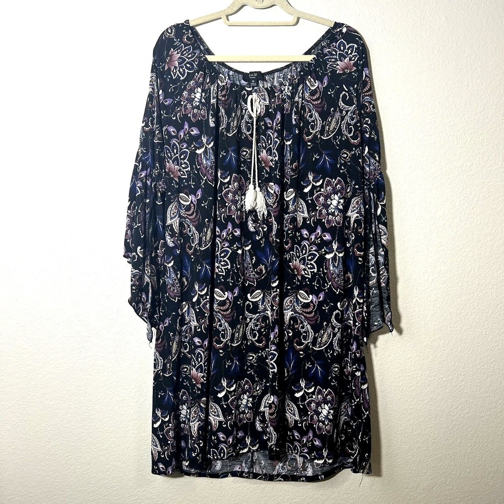 Naif Womens Tunic Top Size 3X Floral Paisley Boat Neck Long Sleeve